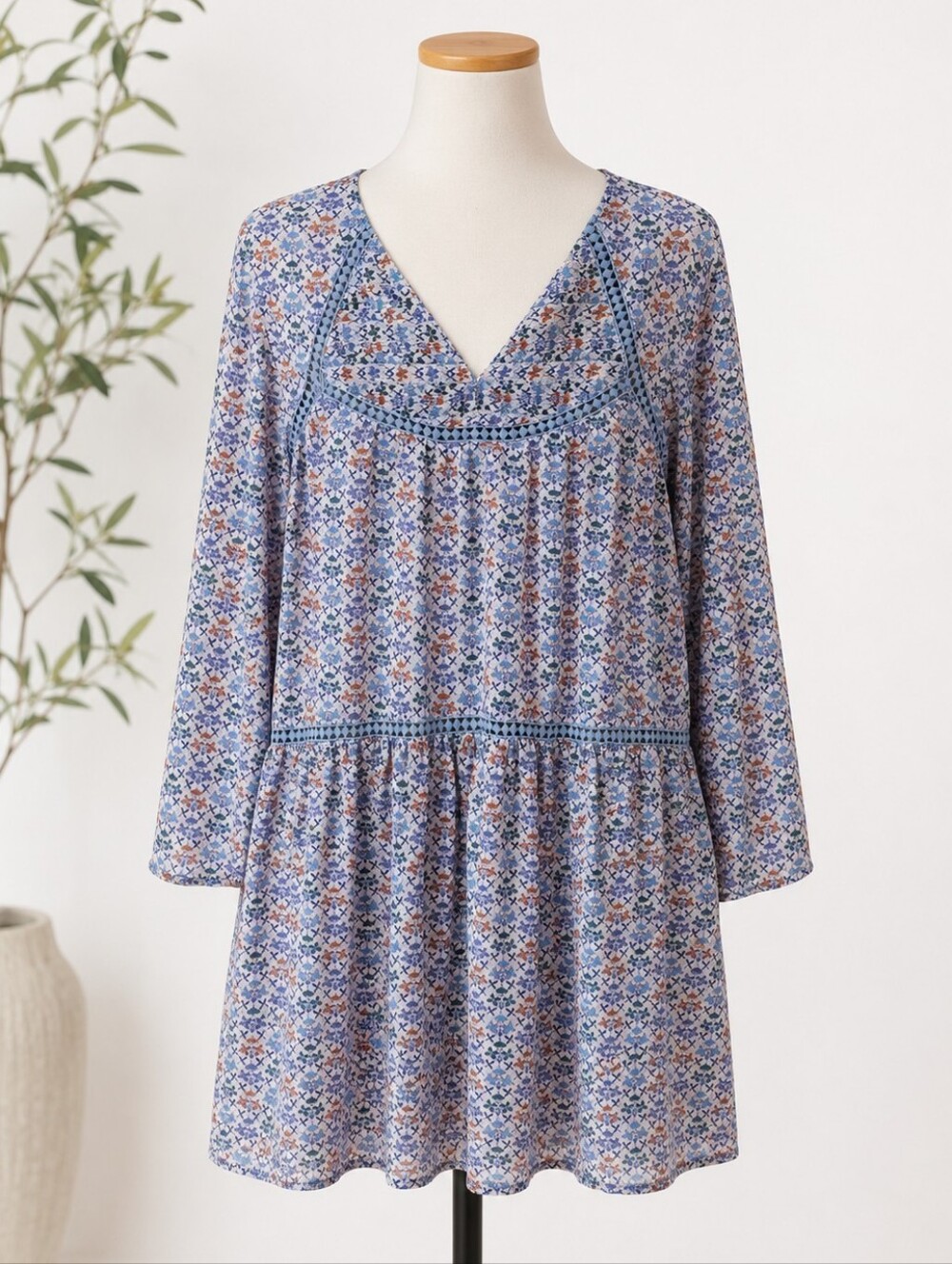 Holding Horses Anthropologie Betony Floral Swing Dress Women 12 Boho Blue Orange